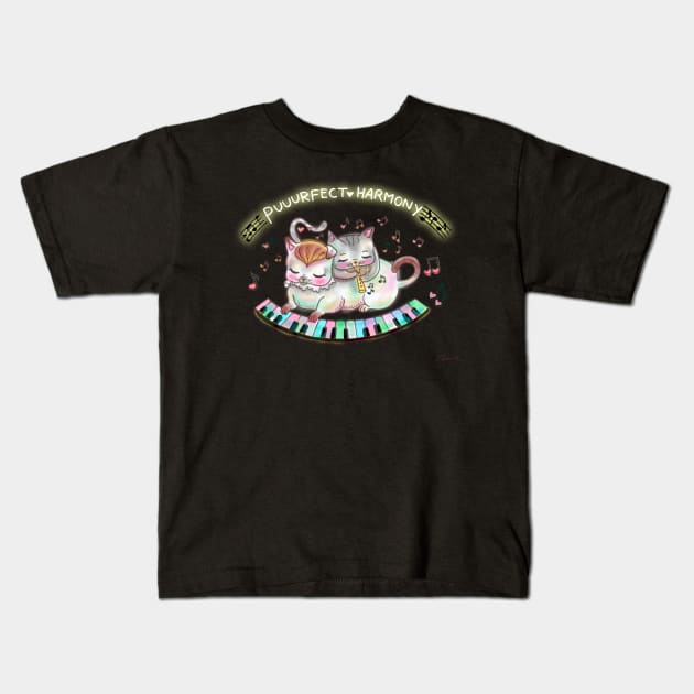 Puurfect Harmony! Cute Musical Cats 80's Kids T-Shirt by Magenta Arts